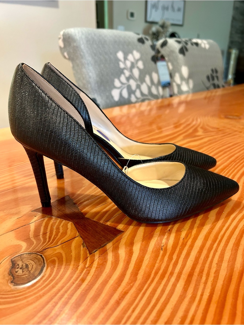 Nine West Black Textured Pointed-Toe Heels